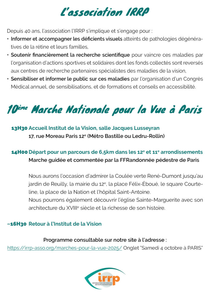 Recto du flyer de la Marche Nationale pour la Vue à Paris le 04 octobre